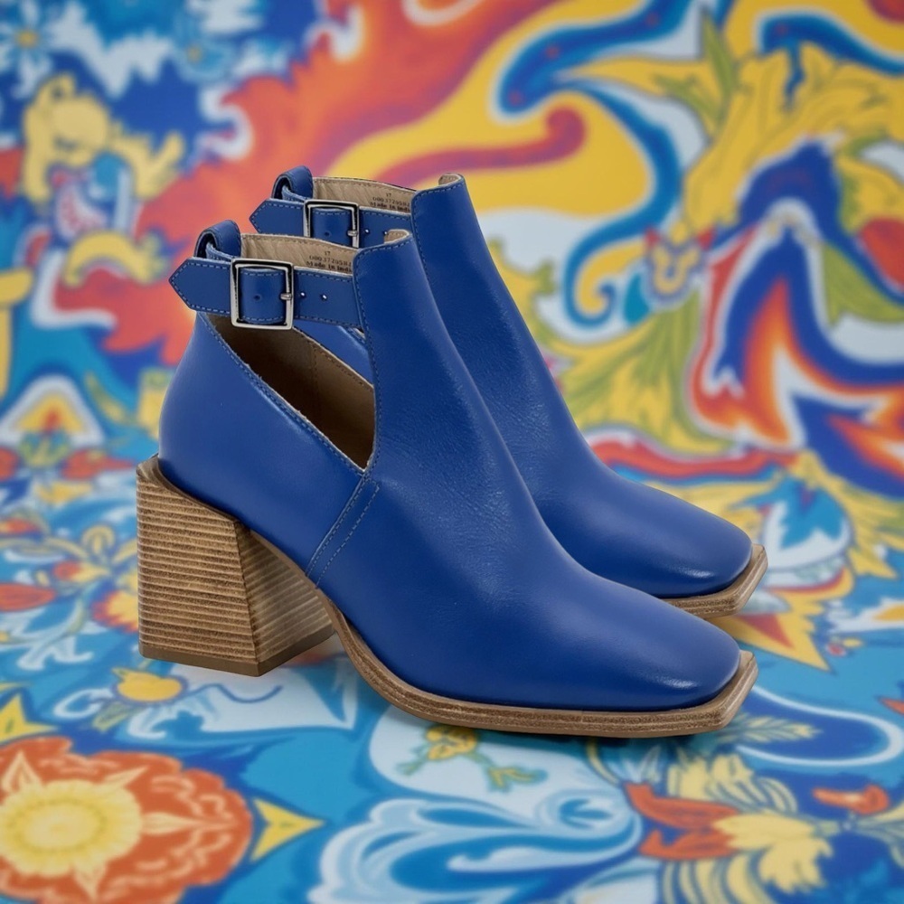 Free People Blue Leather Ankle Boots Size 37
